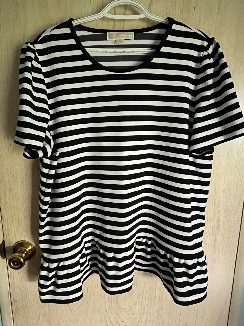 Michael KORS Striped Ruffle Stretch Knit Top Sz 2X